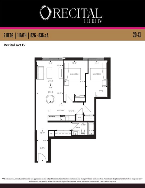 A floor plan for the Recital Act IV apartment.
